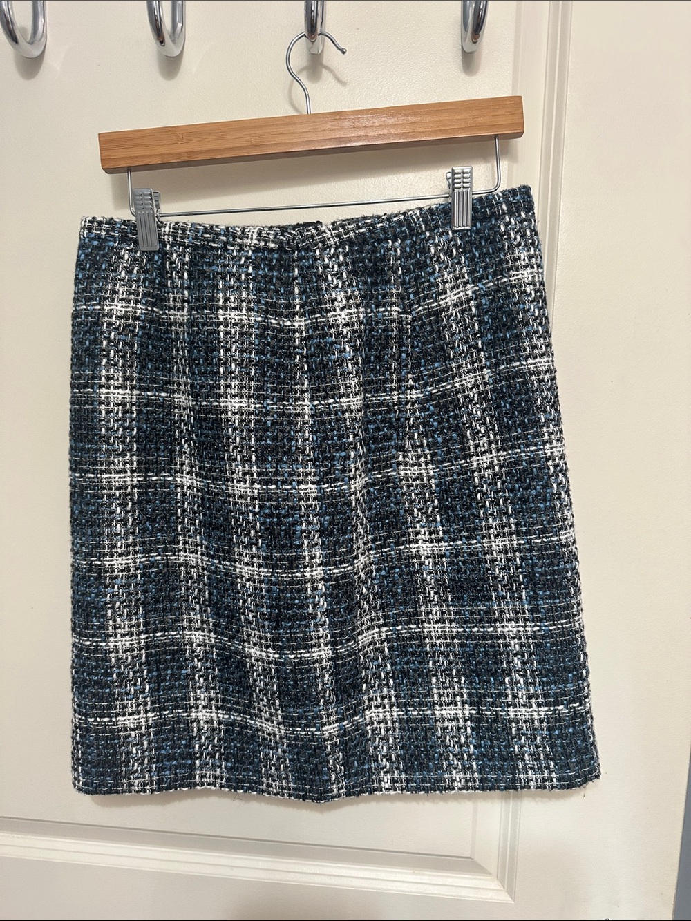 LOFT Navy and White Tweed Mini Skirt